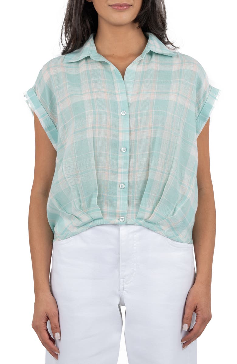 KUT from the Kloth Gaia Plaid Button-Up Blouson Shirt, Main, color, Green/ White