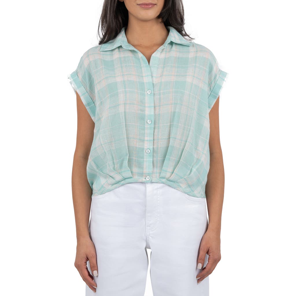 Kut From The Kloth Gaia Plaid Button-up Blouson Shirt In Green/white