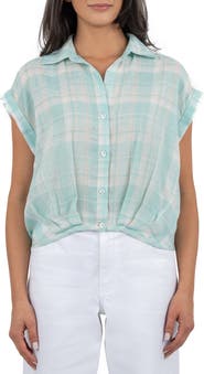 KUT from the Kloth Gaia Plaid Button-Up Blouson Shirt