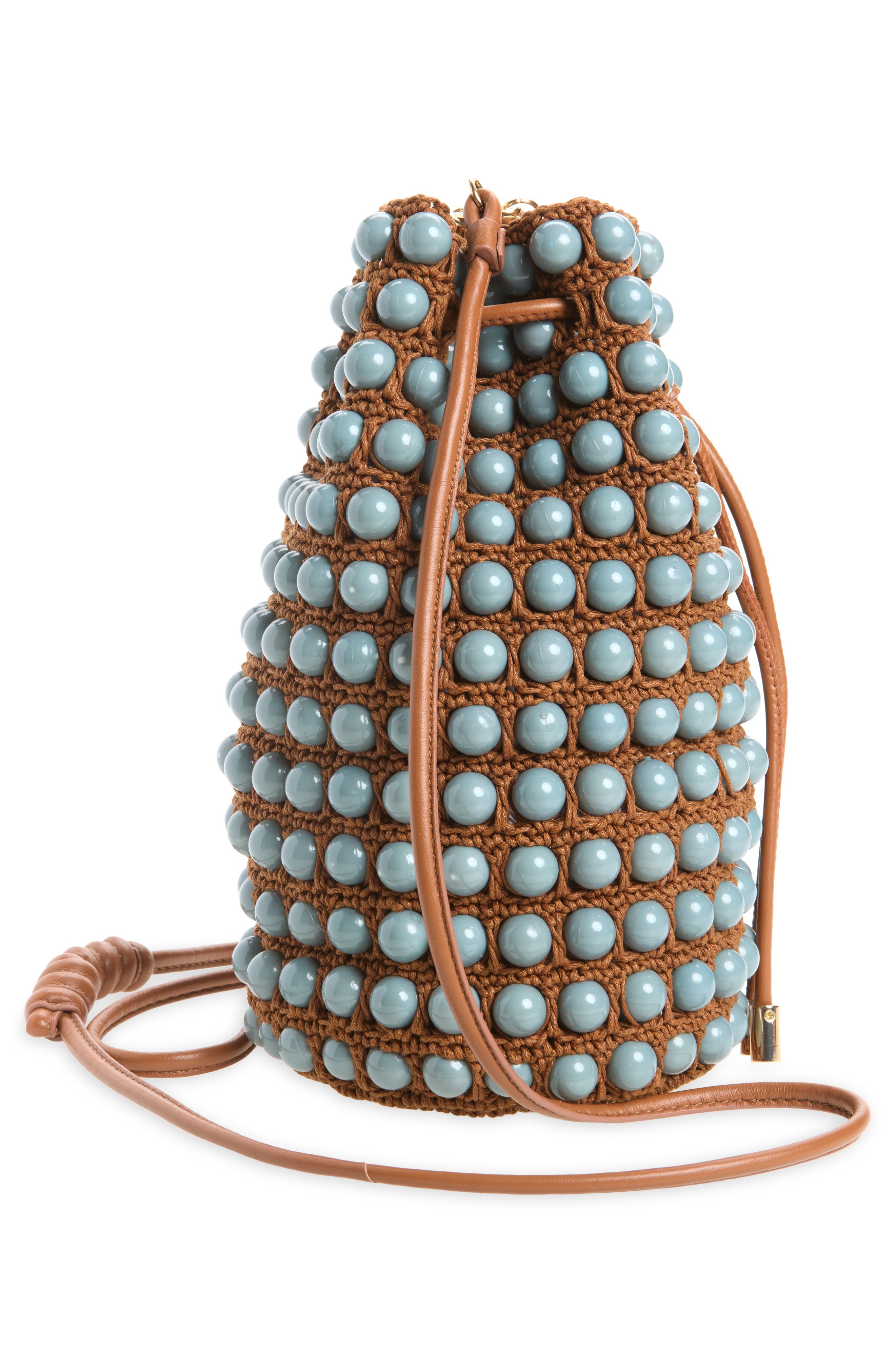 Beaded Macramé Bucket Bag, Alternate, color, NEW WALNUT STORM