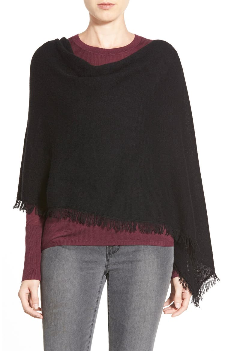 Convertible Fringe Cashmere Poncho, Main, color, BLACK