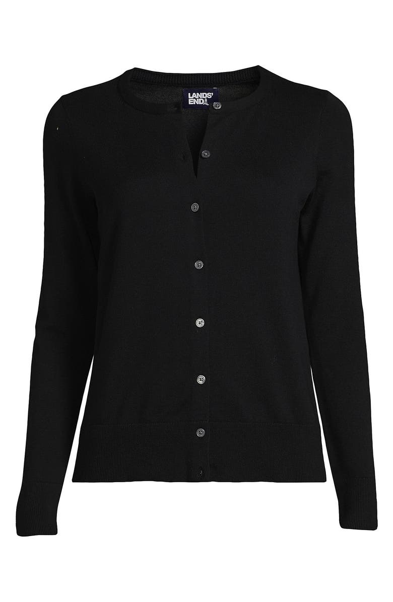 Lands' End Fine Gauge Cotton Cardigan Sweater, Alternate, color, Black