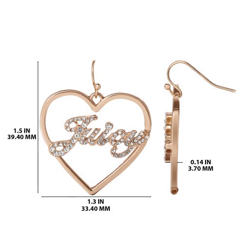 Juicy Couture Crystal Heart Drop Script Logo Earrings In Gold