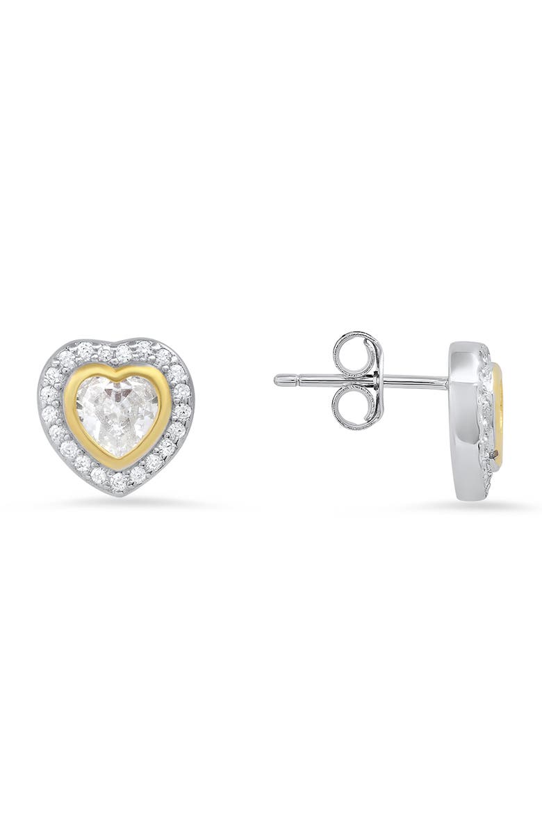 Queen Jewels Sterling Silver Two-Tone Cubic Zirconia Heart Stud Earrings, Main, color, Silver/ Gold