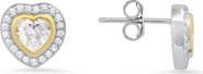 Queen Jewels Sterling Silver Two-Tone Cubic Zirconia Heart Stud Earrings