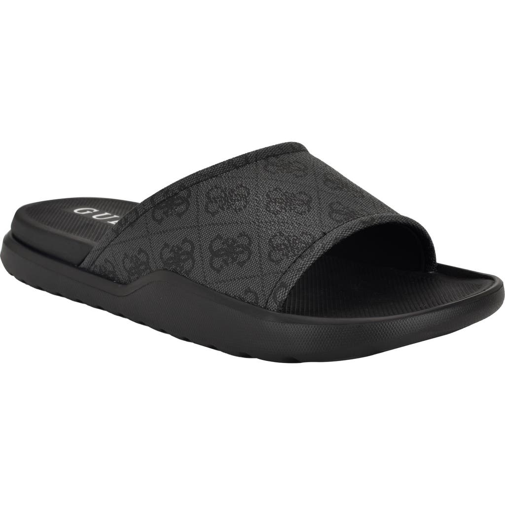 Guess Margaria Slide Sandal In Dark Grey Logo Multi