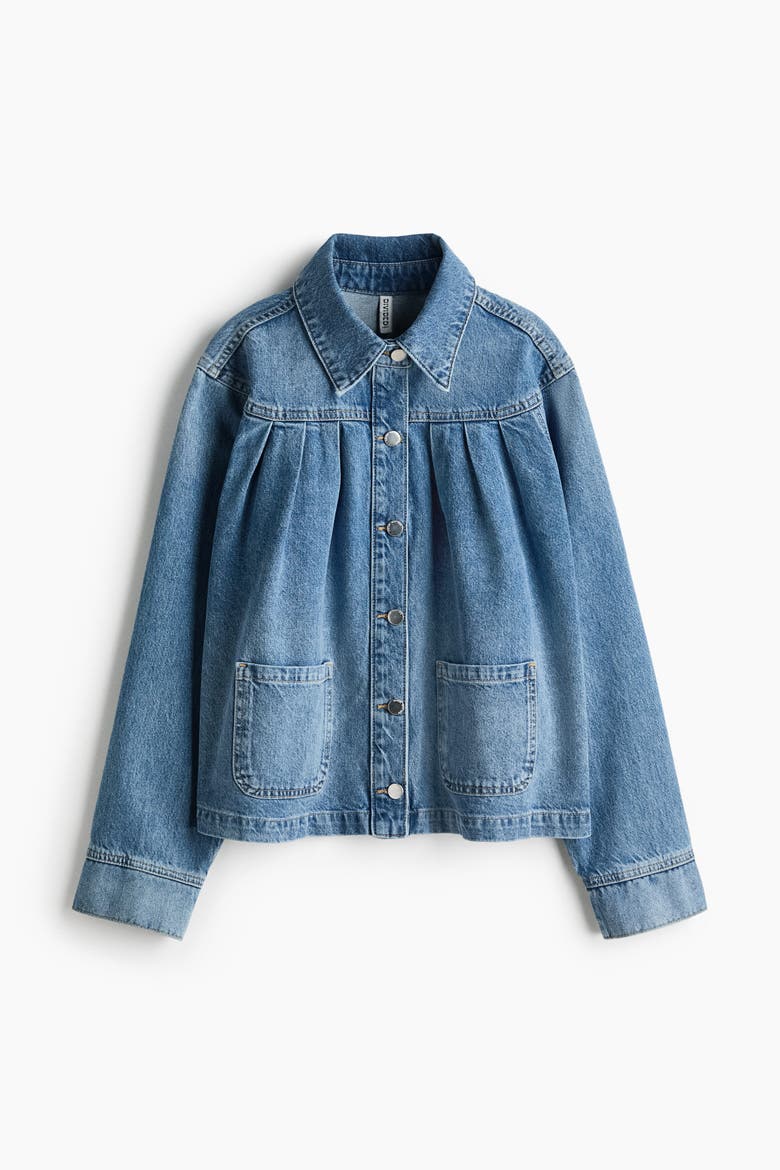 Oversized Pleated Denim Jacket, Alternate, color, Light denim blue