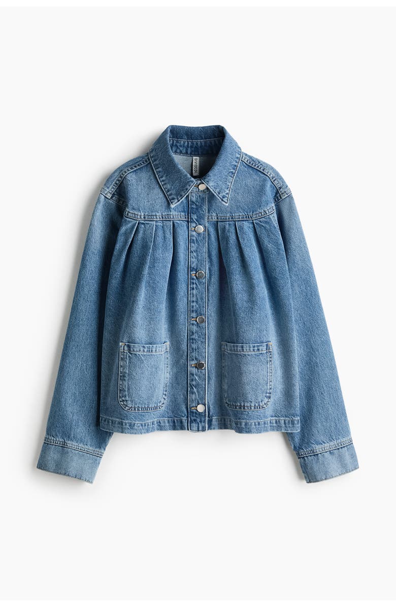 H&M Oversized Pleated Denim Jacket, Main, color, Light Denim Blue