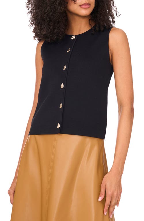 Vince Camuto Sleeveless Button Up Crewneck Top In Black