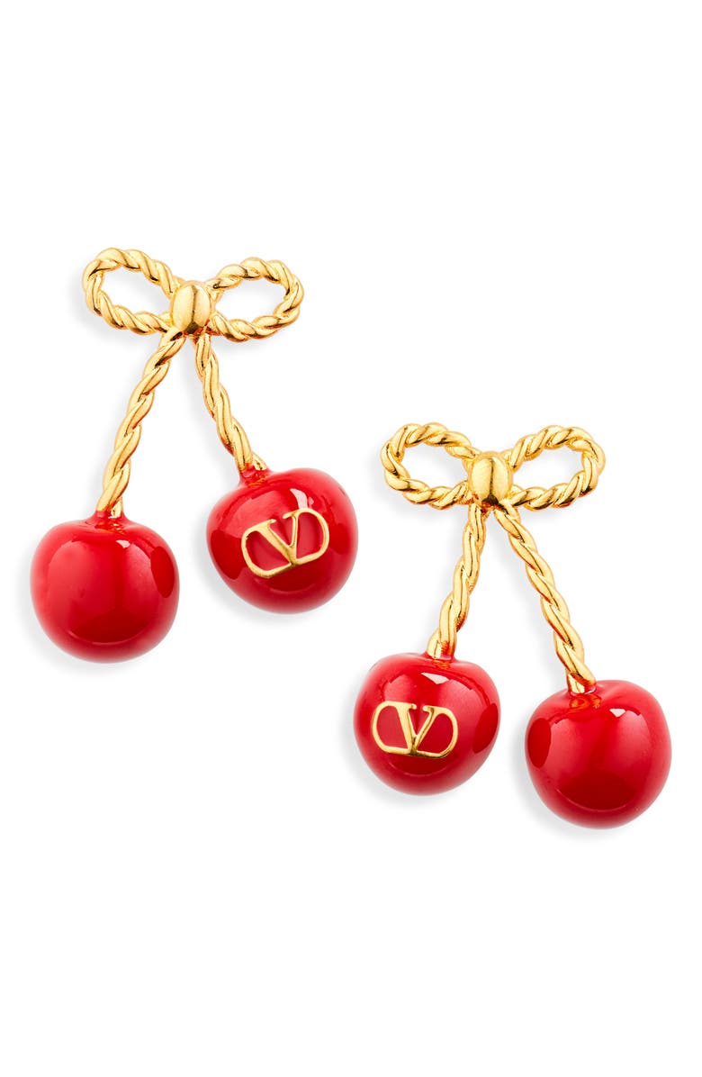 Valentino Garavani Chez Valentino Cherryfic Drop Earrings, Main, color, Antique Brass/ Rosso