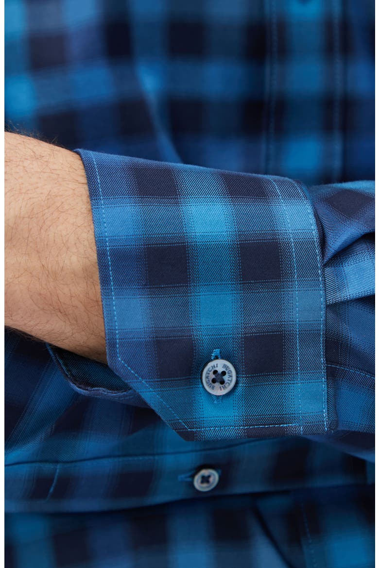 Karl Shaped Fit Buffalo Plaid Stretch Cotton Button-Up Shirt, Alternate, color, NAVY