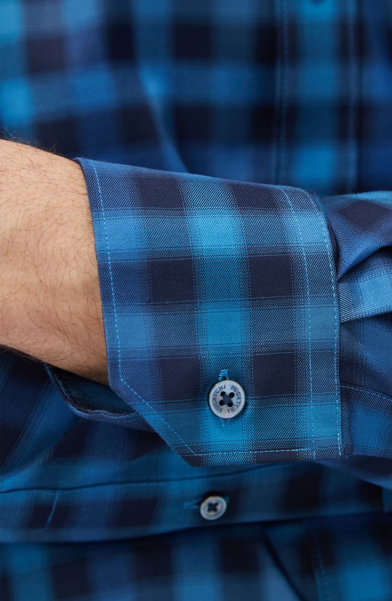 Bugatchi Karl Shaped Fit Buffalo Plaid Stretch Cotton Button-Up Shirt, Alternate, color, Navy