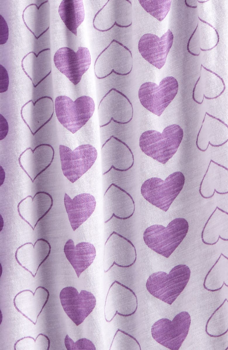 Tucker + Tate Shoulder Bow Cotton Romper, Alternate, color, Purple Petal Heart Outlines