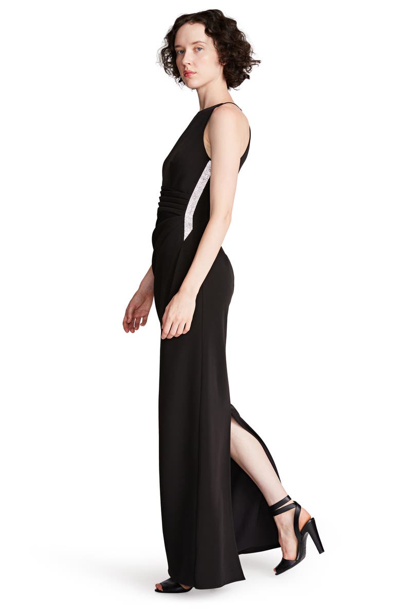HALSTON Annika Crystal Detail Halter Neck Stretch Crepe Sheath Gown, Alternate, color, 