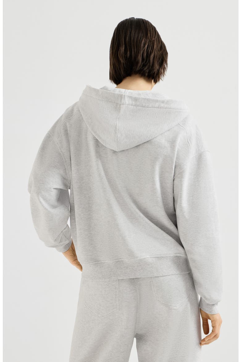 Cotton smooth French terry topwear with shiny zipper pull, Alternate, color, Silver