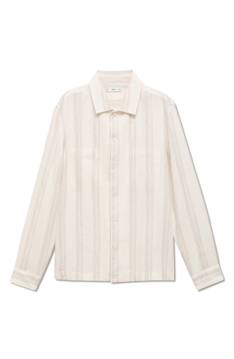 MANGO Stripe Linen Overshirt, Alternate, color, Off White