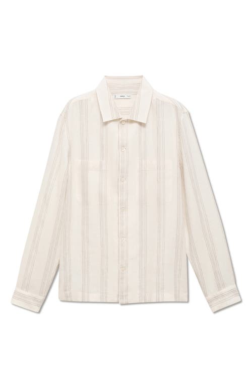 Mango Stripe Linen Overshirt In White