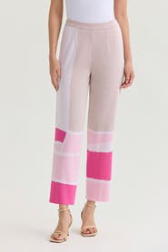 Ming Wang Soft Knit Straight-Leg Colorblock Ankle Pants