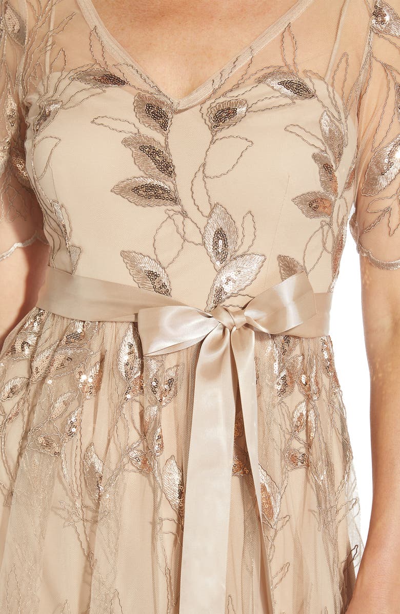 Adrianna Papell Embroidered Evening Gown, Alternate, color, Champagne Gold