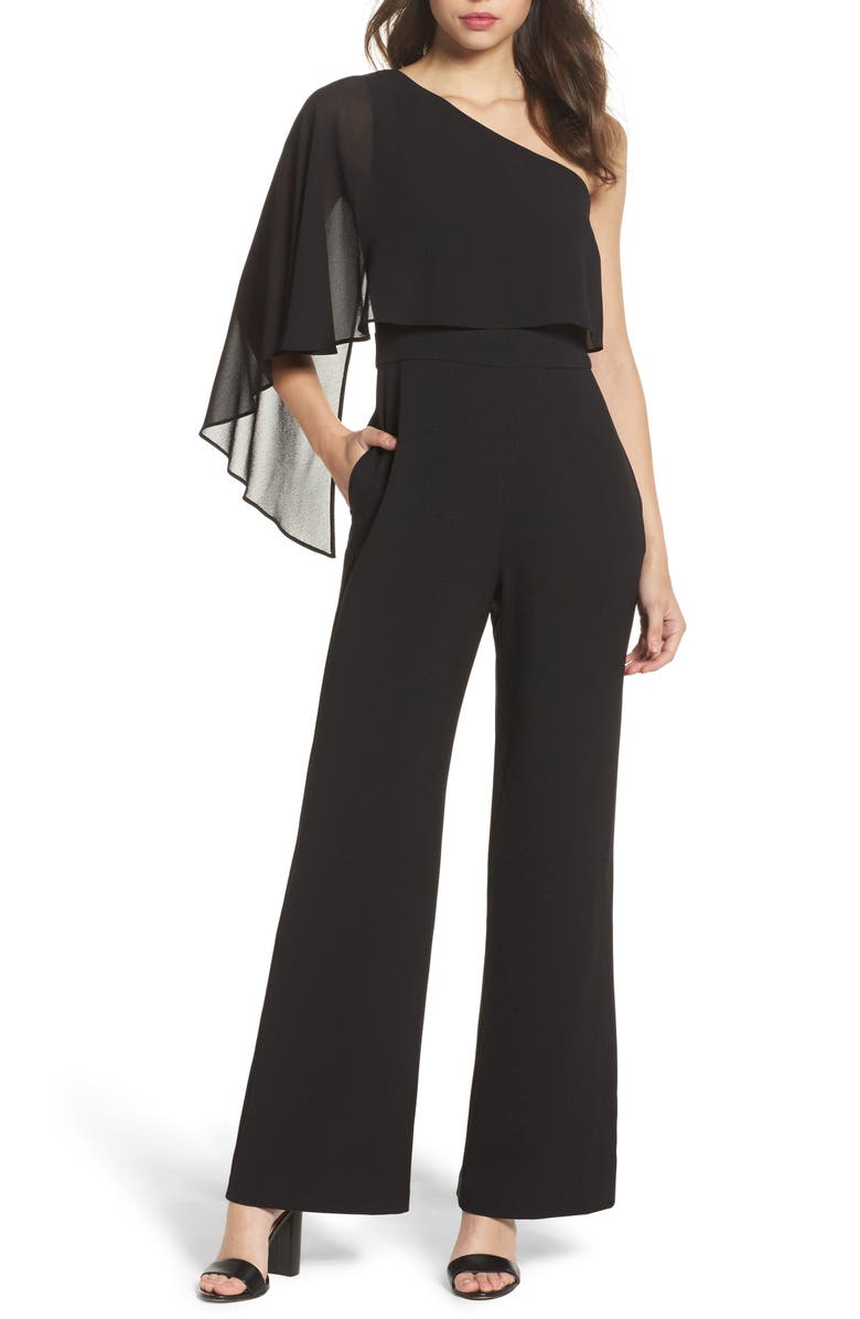 Vince Camuto Cape Overlay One-Shoulder Jumpsuit, Main, color, 