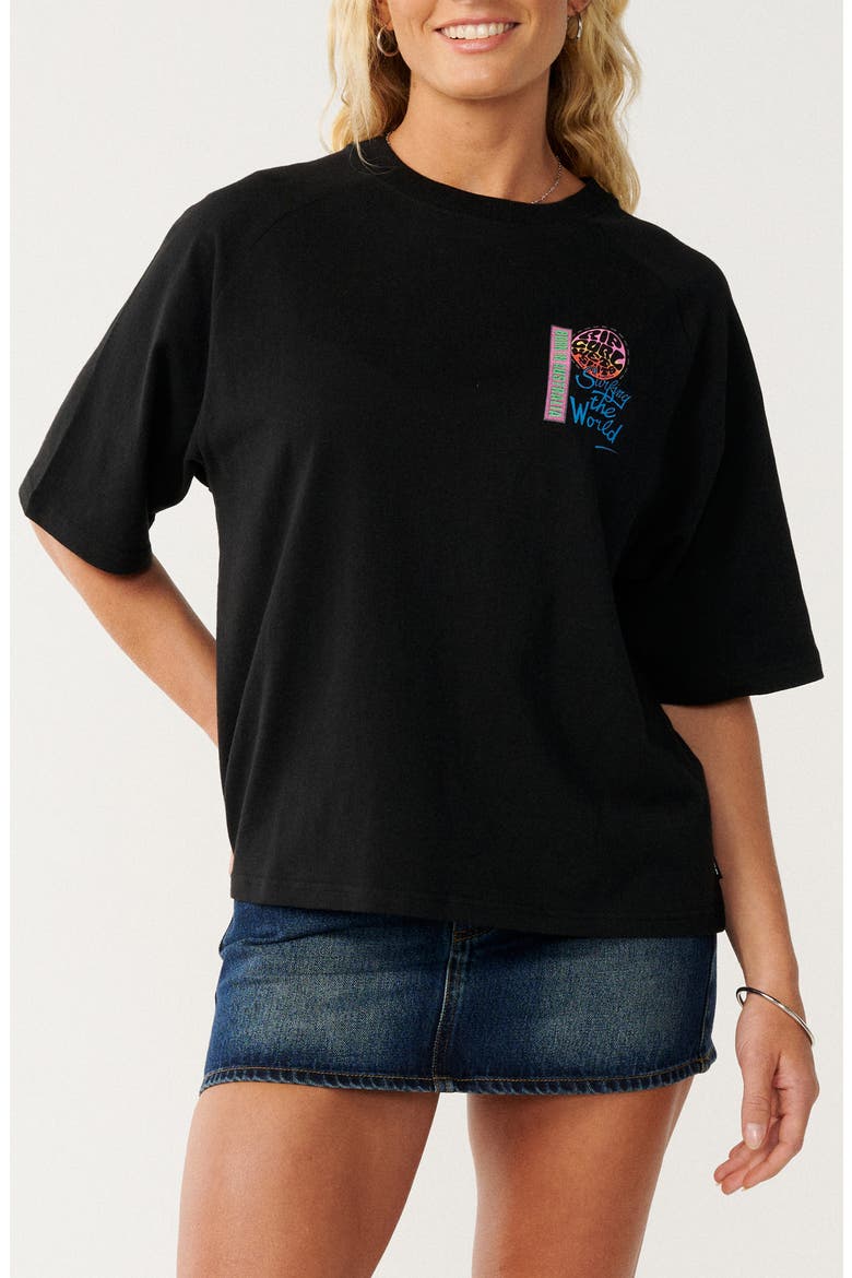 Surf the World Boxy Graphic T-Shirt, Main, color, BLACK