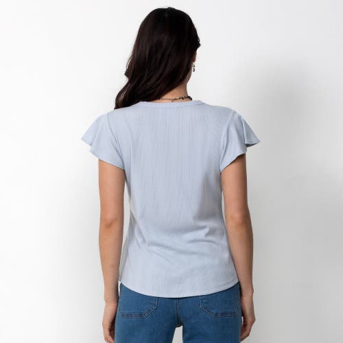 Single Stitch Flutter Sleeve Henley In Blue
