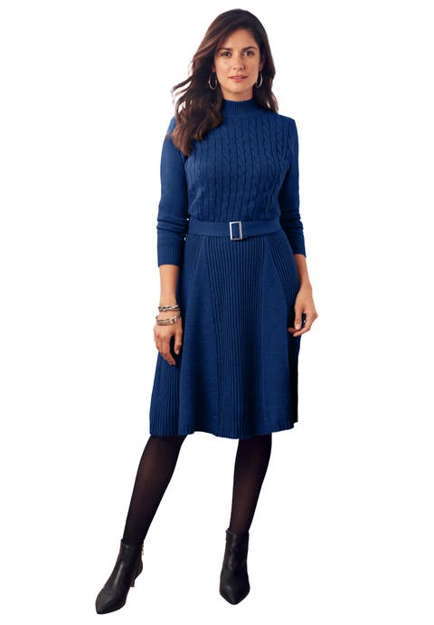 Belted Cable Sweater Dress (Plus Available)