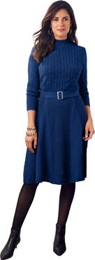 Jessica London Belted Cable Sweater Dress