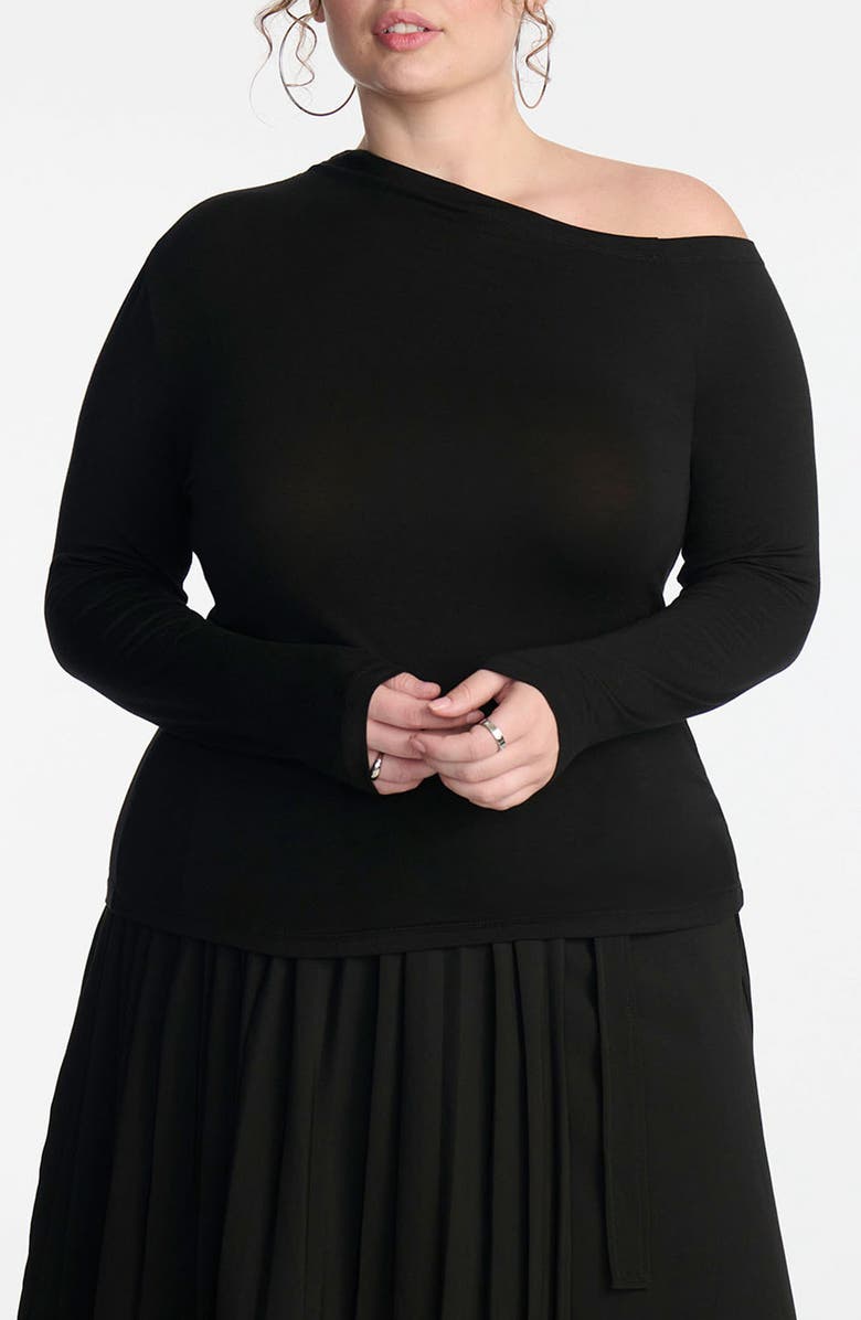 ELOQUII One-Shoulder Knit Top, Main, color,