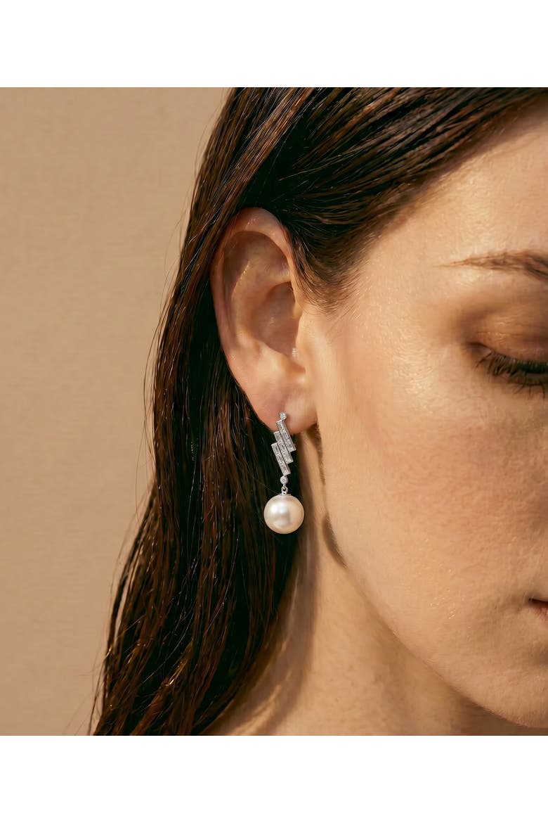 South Sea Pearl & Diamond Bowie Earrings, Alternate, color, White Gold