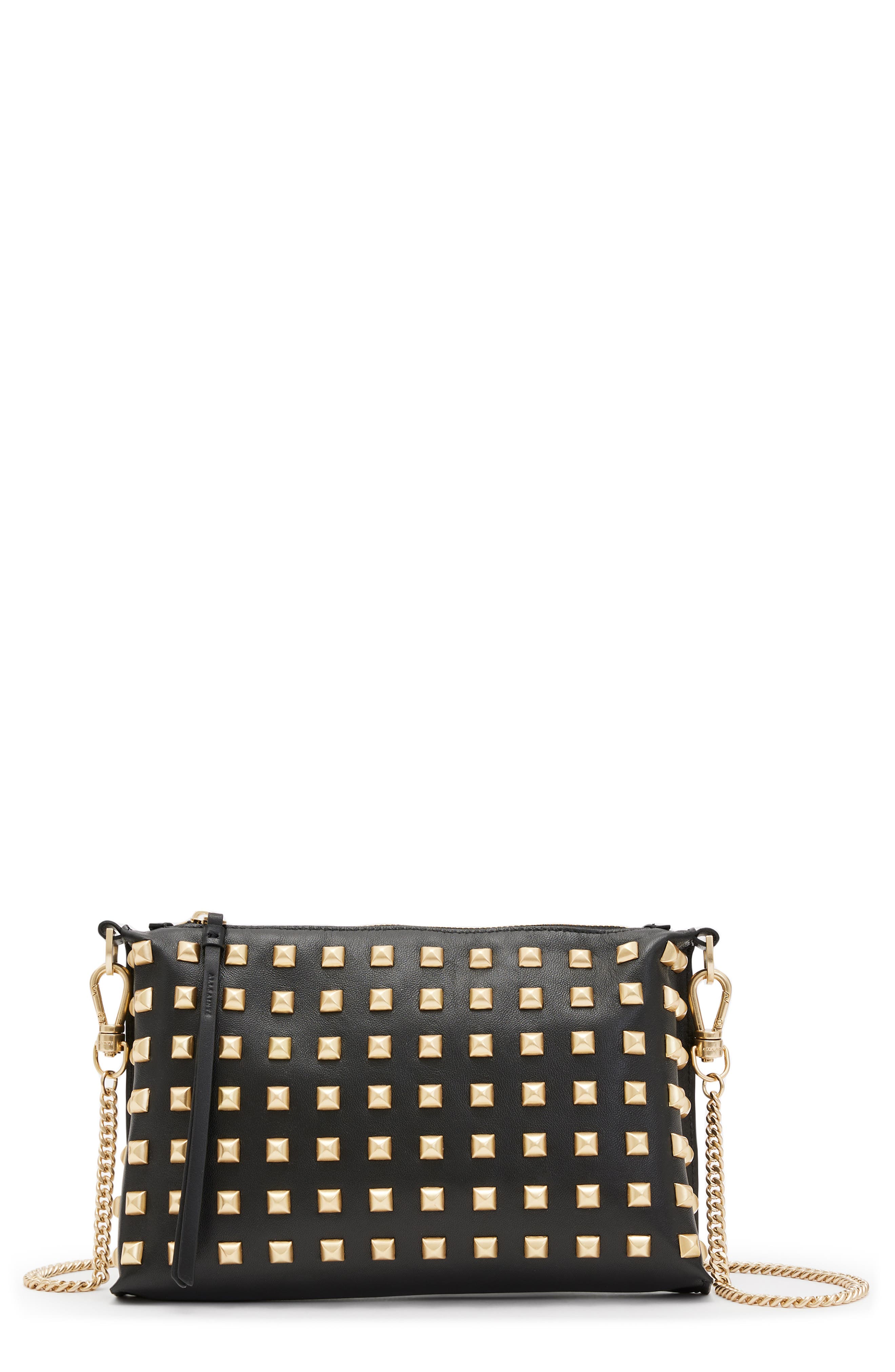 AllSaints Eve Studded Leather Crossbody Bag, Main, color, 
