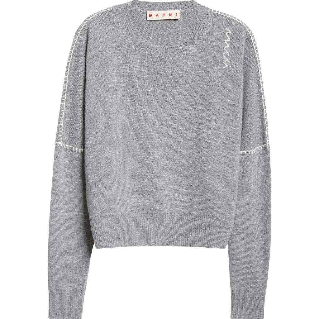 Marni Logo Embroidered Wool & Cashmere Sweater In Grey