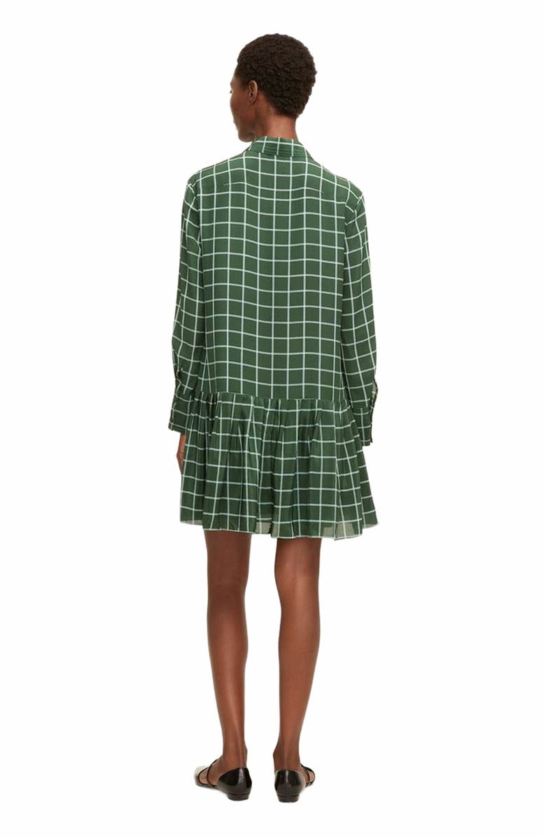 Rebecca Taylor Windowpane Silk Pleated Shirt Dress, Alternate, color, Jasper Green Combo