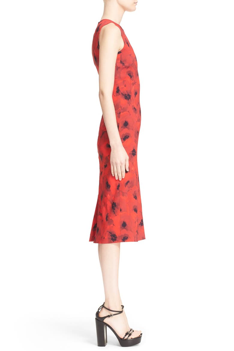 Poppy Print Stretch Jersey Sheath Dress, Alternate, color, CRIMSON