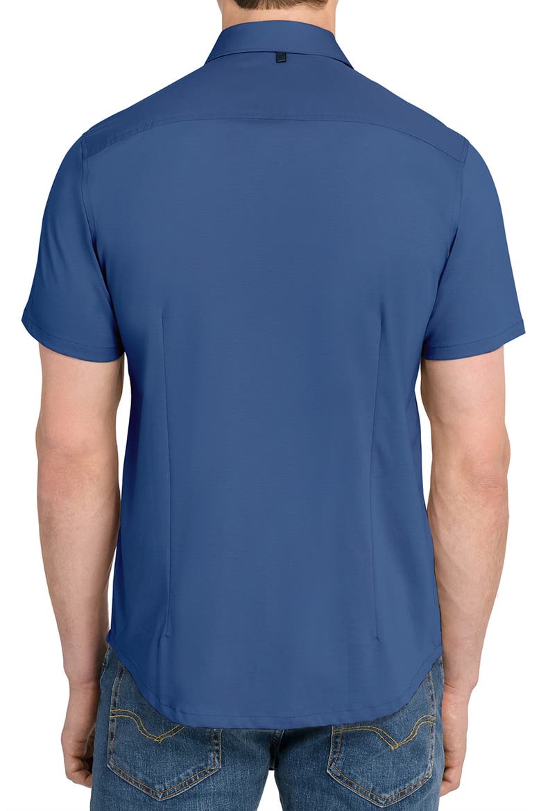 Hudson Reworked Slim Fit Solid Short Sleeve Cotton Button-Up Shirt, Alternate, color, MED BLUE