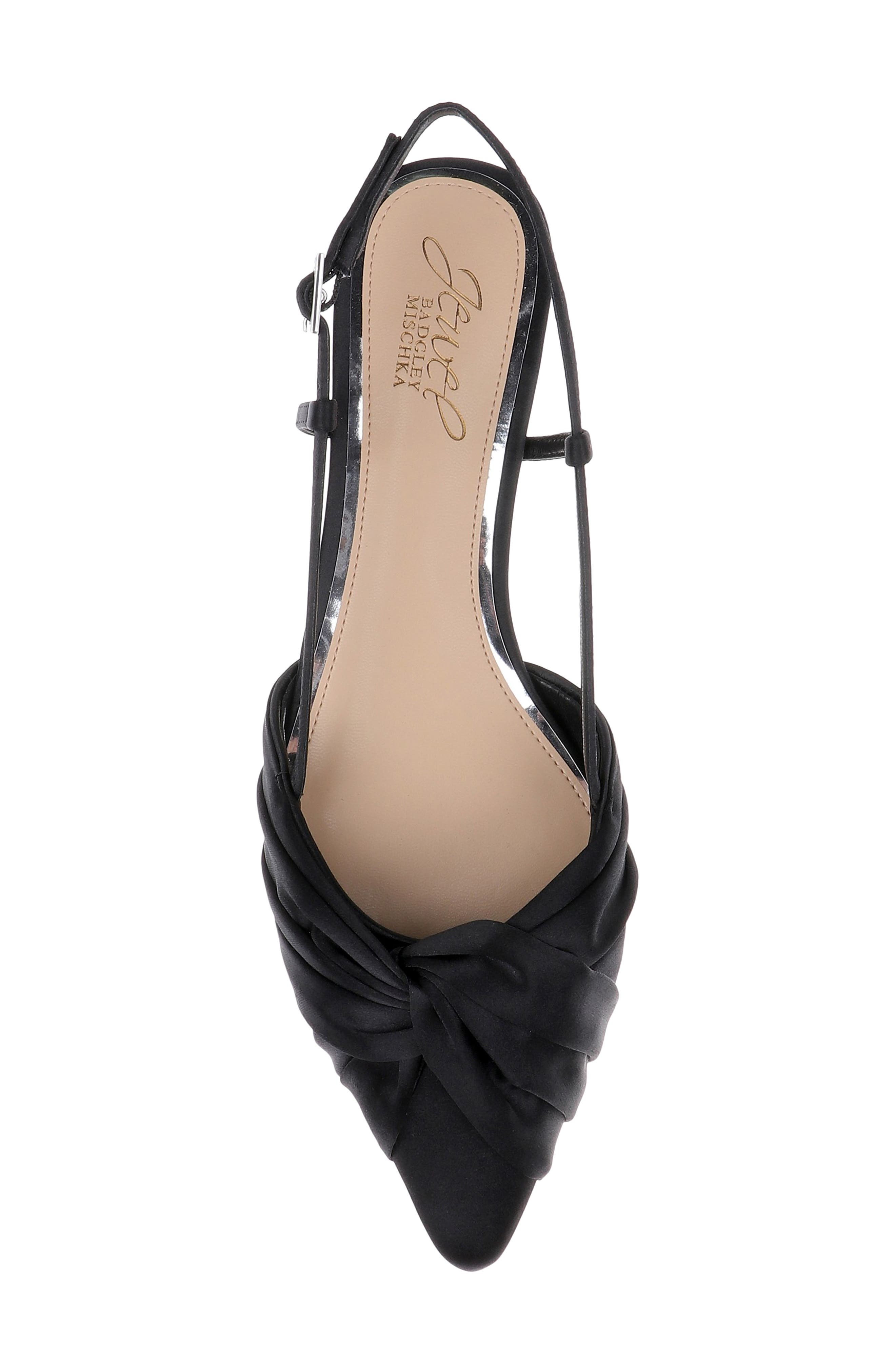 Jewel Badgley Mischka Zarah Pointed Toe Slingback Flat, Alternate, color, Black Satin