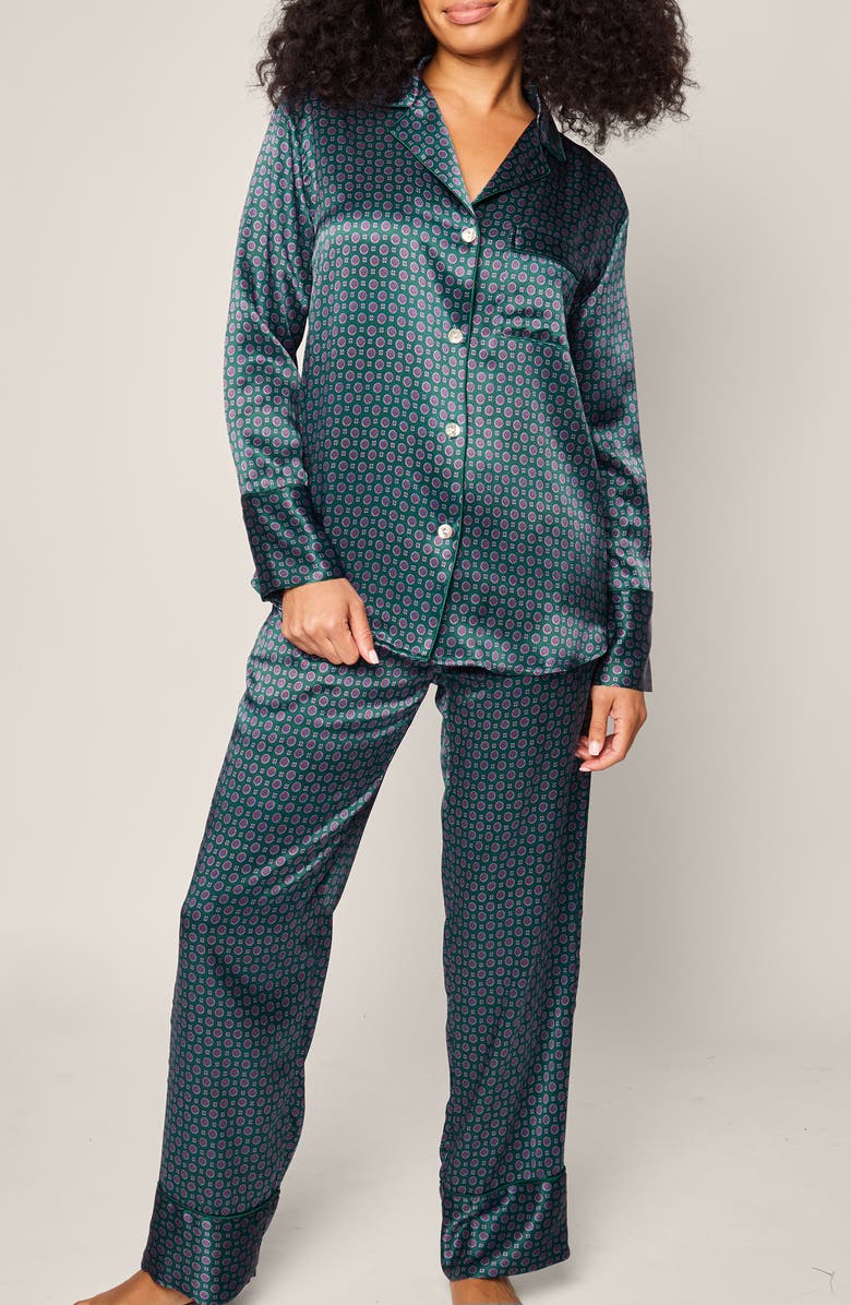 Petite Plume Medallion Mulberry Silk Pajamas, Main, color,