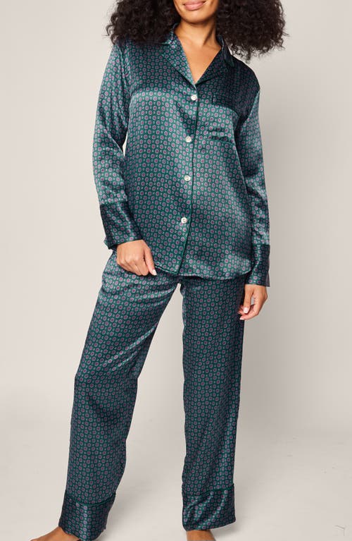 Petite Plume Medallion Mulberry Silk Pajamas in Green 