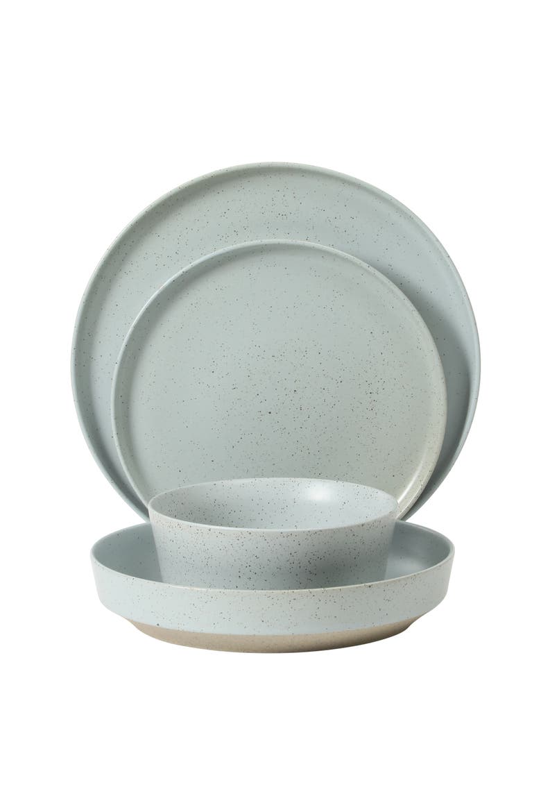 Overbrook 16-Piece Stoneware Stackable Plates and Double Bowl Dinnerware Set, Service for 4, Alternate, color, Blue