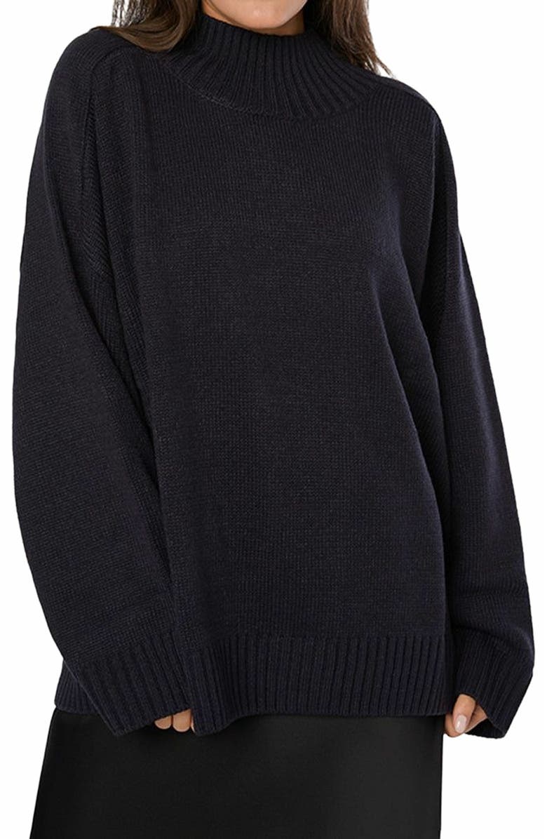 WeWoreWhat Oversized Funnel Neck Sweater, Alternate, color, Navy