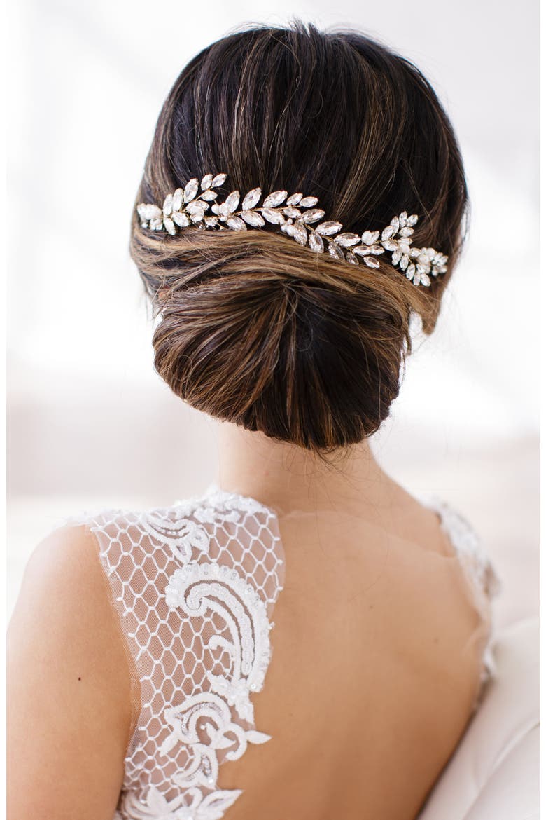 Abrielle Crystal & Pearl Headpiece, Alternate, color, GOLD