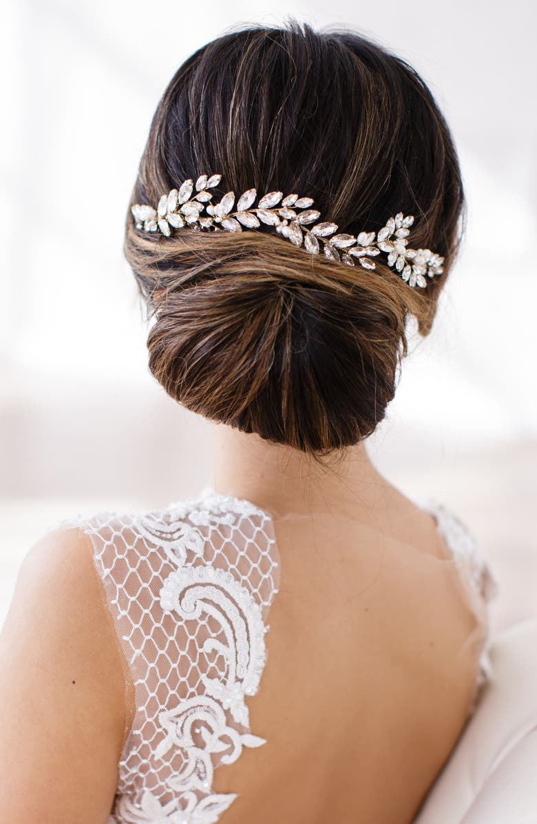 Brides & Hairpins Abrielle Crystal & Pearl Headpiece, Alternate, color, Gold