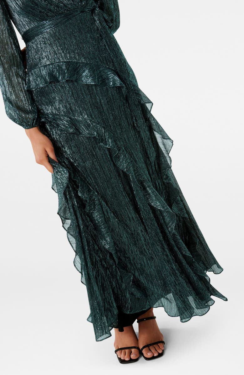 Ever New Metallic Plissé Ruffle Long Sleeve Maxi Dress, Alternate, color, 