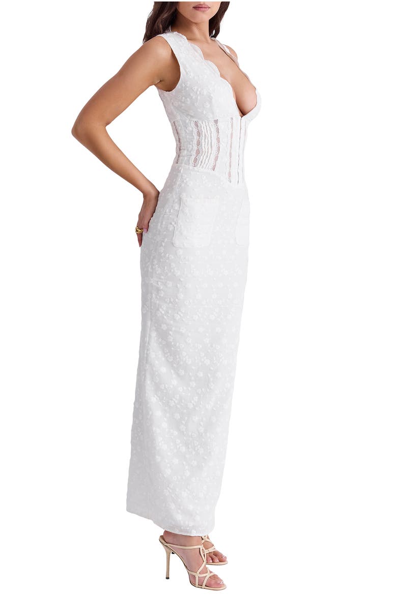 Sophina Embroidered Plunge Neck Bustier Dress, Alternate, color, WHITE