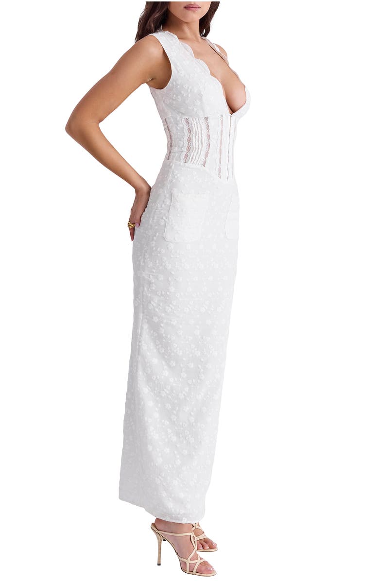 HOUSE OF CB Sophina Embroidered Plunge Neck Bustier Dress, Alternate, color, White