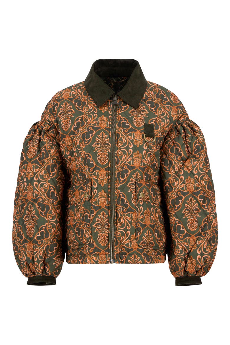 x FARM Rio Luisa Quilted Jacket, Alternate, color, PINEAPPLE/ GREEN HEART PRINT