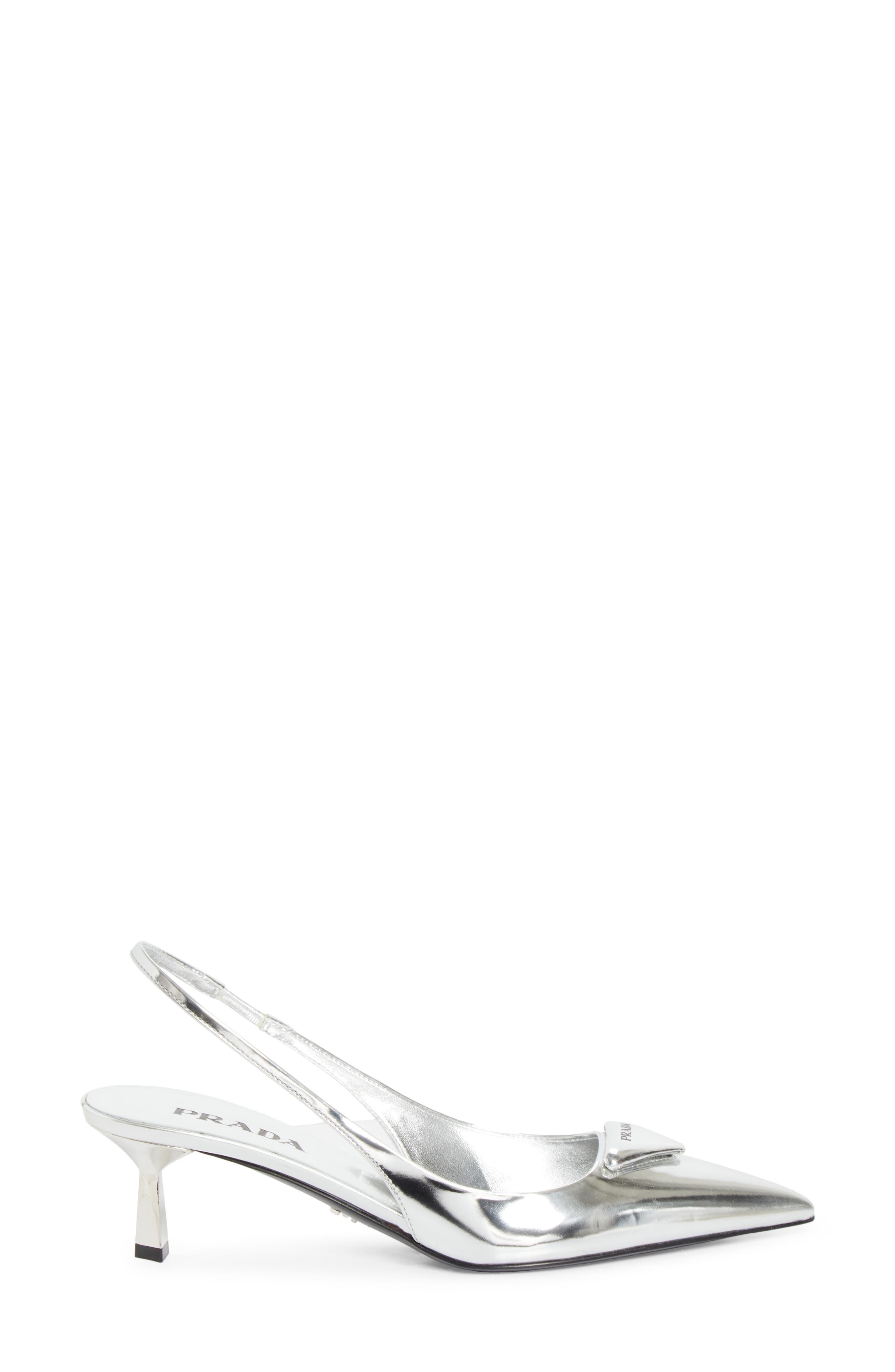 Prada Modellerie Pointed Toe Metallic Kitten Heel Slingback Pump, Alternate, color, Argento
