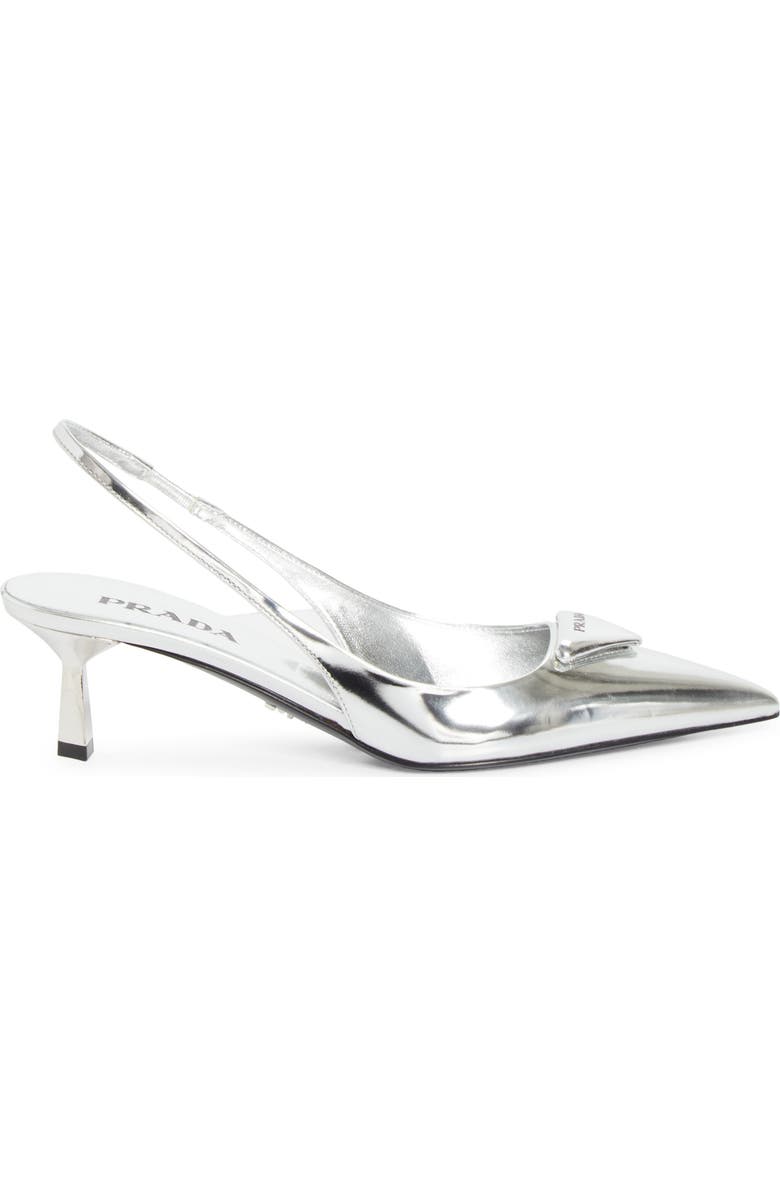 Prada Modellerie Pointed Toe Metallic Kitten Heel Slingback Pump, Alternate, color, Argento