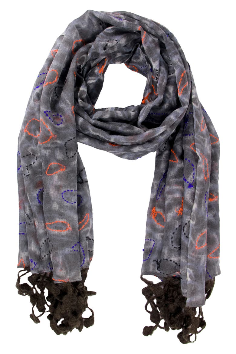 Mix Print Fringe Scarf, Alternate, color, GREY