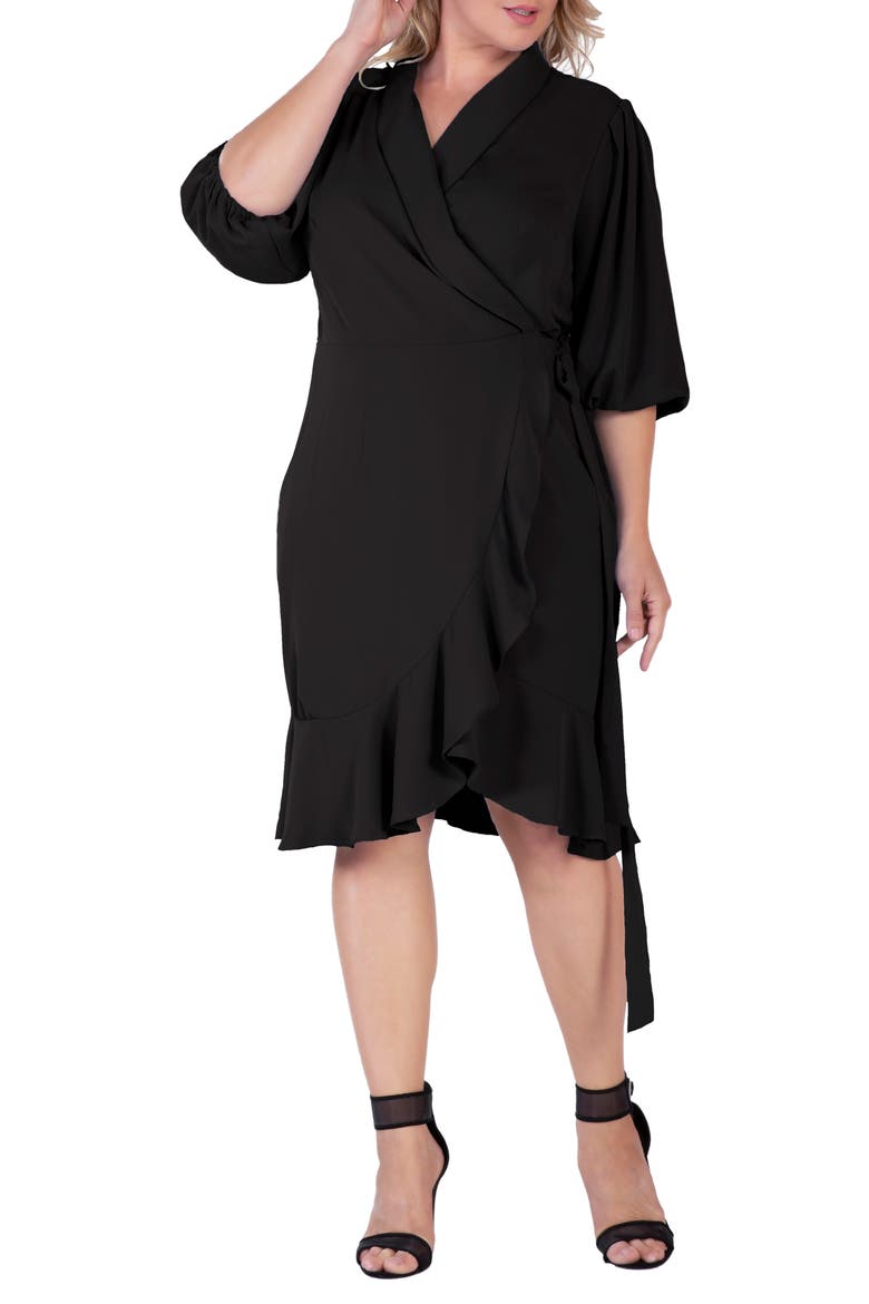 Kylie Ruffle Wrap Dress, Alternate, color, BLACK